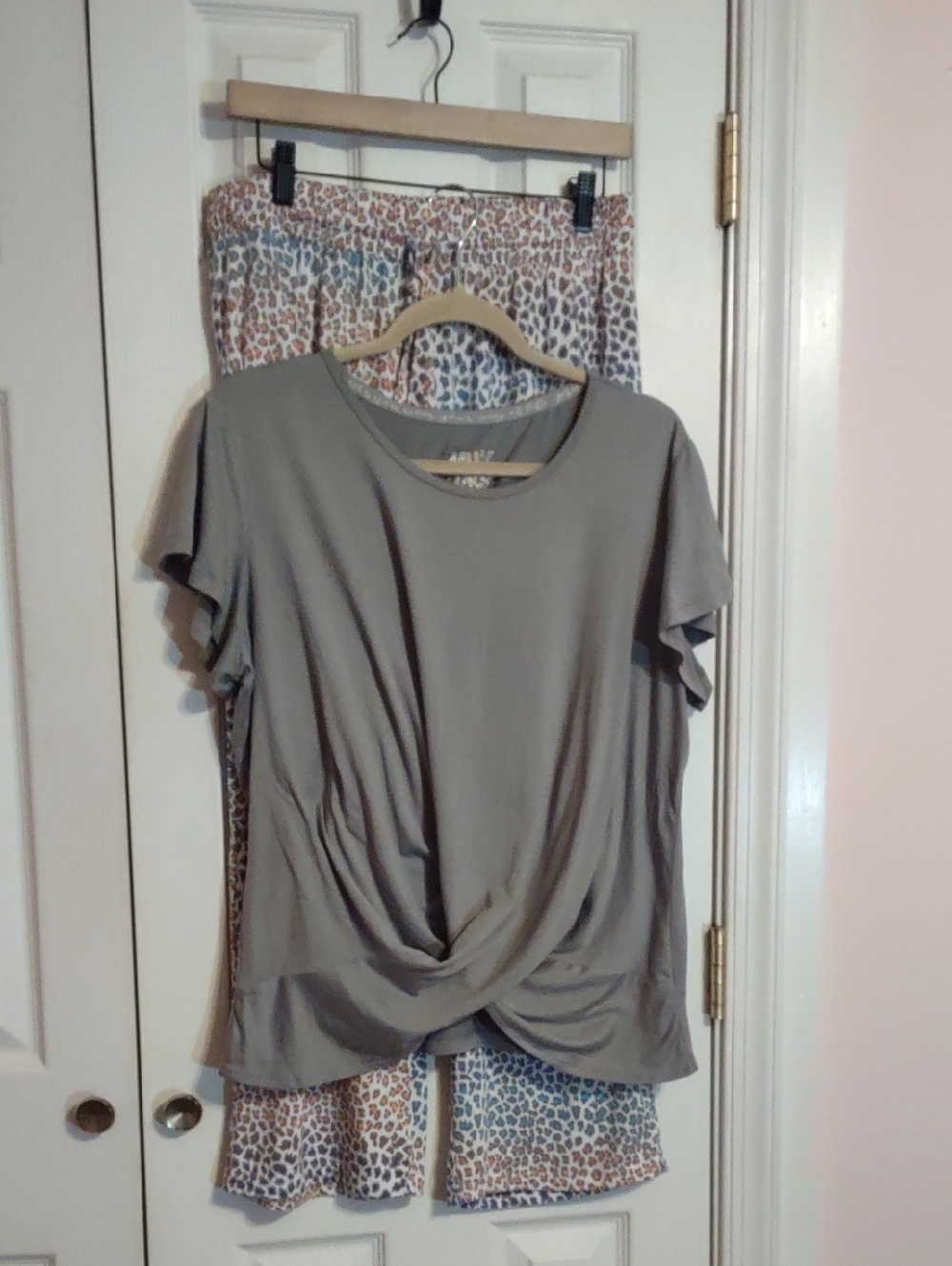 Muk Luks Olive Twist-Front Short Sleeve Tee and Pants